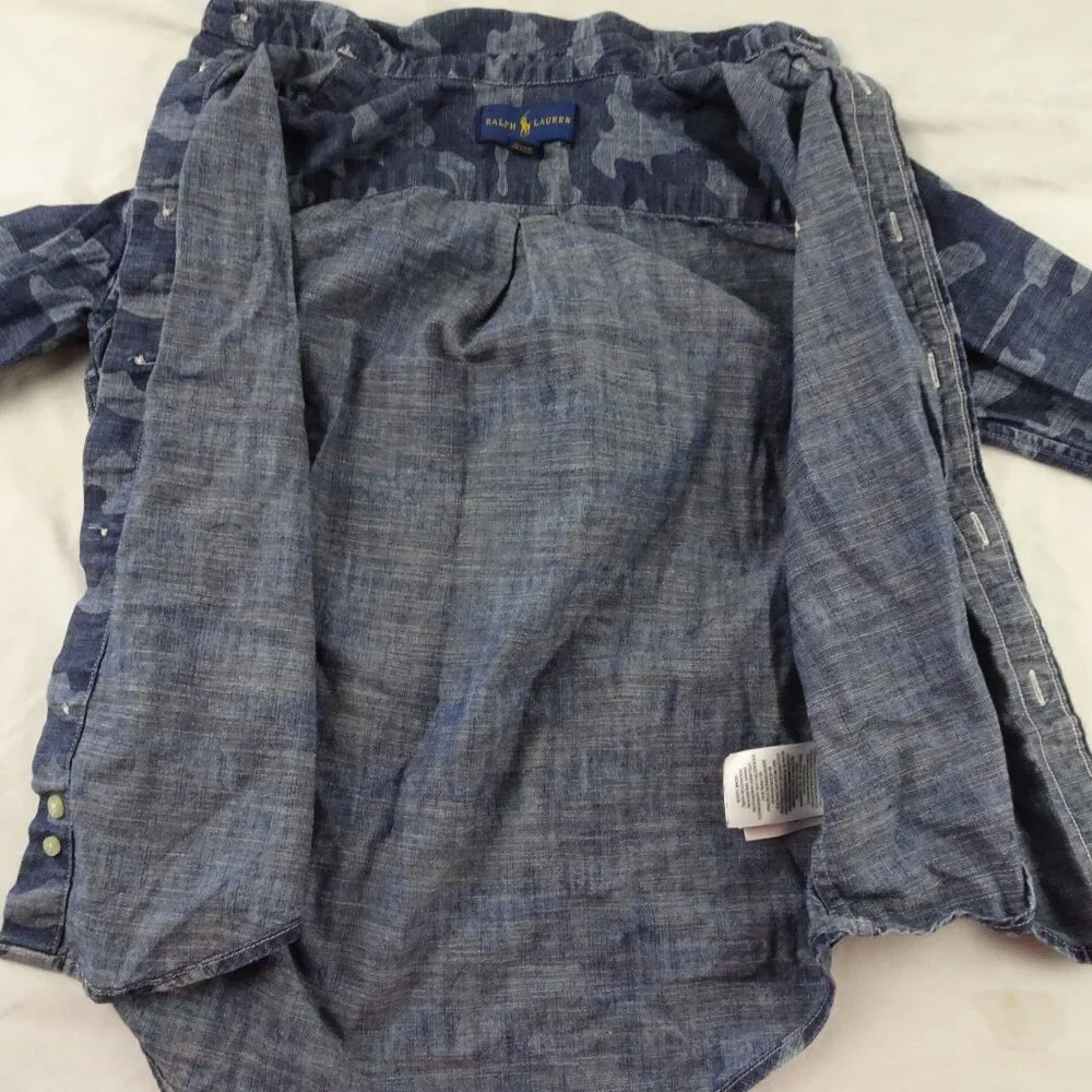 Ralph Lauren Kids Youth Boy Blue Camouflage Button Down Shirt Size 7